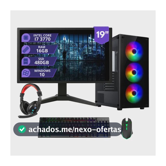 Pc Gamer Completo  I7 3.4ghz 16gb Ssd 480gb 500w Monitor 19 480 Gb 16 Gb Placa De Vídeo Integrada