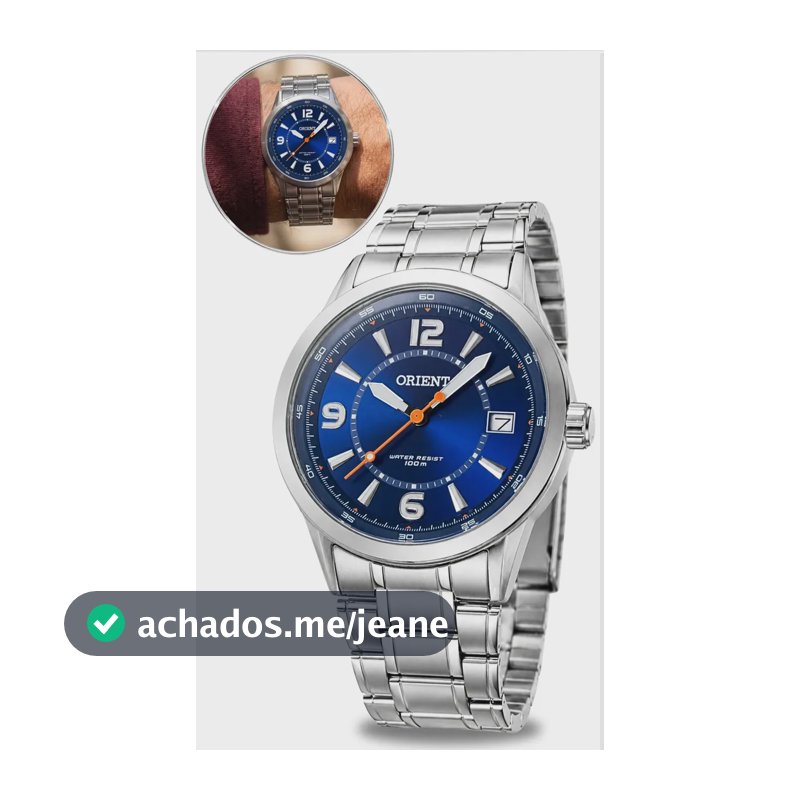 Relógio Orient Masculino Prata Quartzo Analógico Confortável Pulseira Aço Inox Fundo Azul Prova D'água 100M
