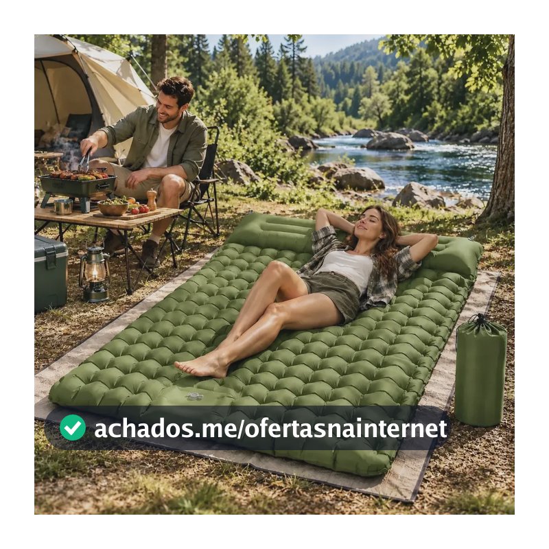 Colchão Inflável Casal Com Bomba Embutida Camping 195x125cm Verde