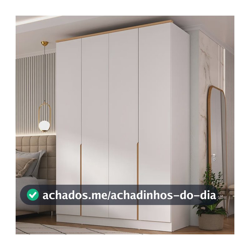 Guarda-roupa Solteiro Logan 4 Portas 2 Gavetas Branco/Olmo Italiano MDF Manbel 56x160,5x232,2 cm