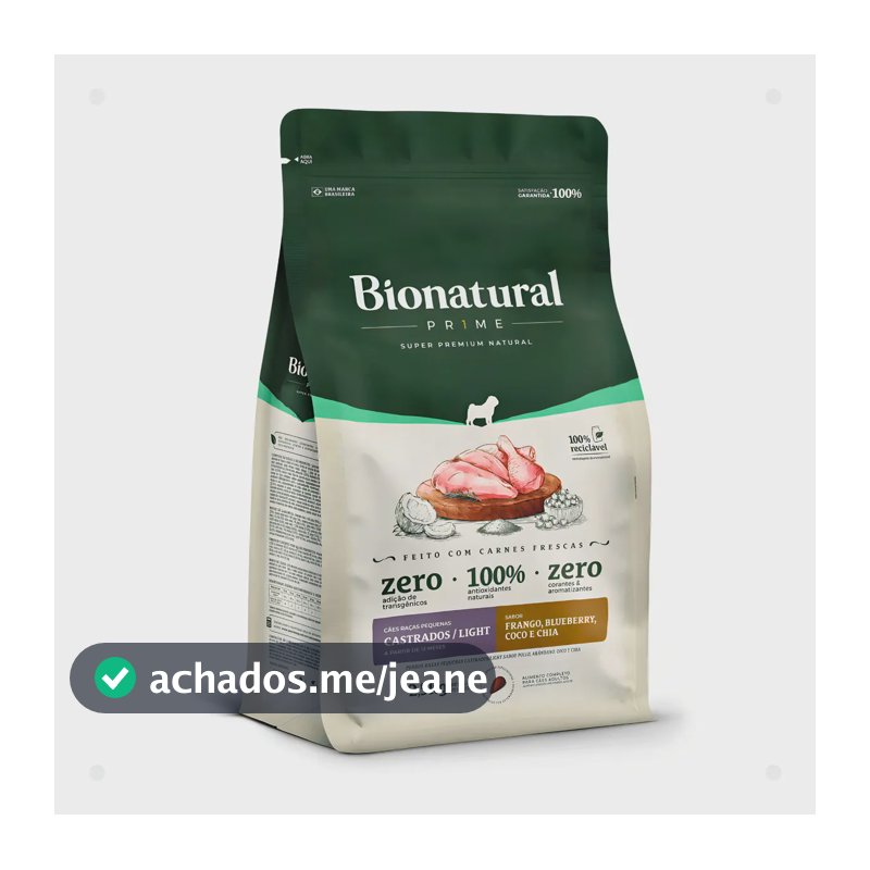 Ração Seca Bionatural Prime Cão Castrado Light Frango Blueberry 2.5kg