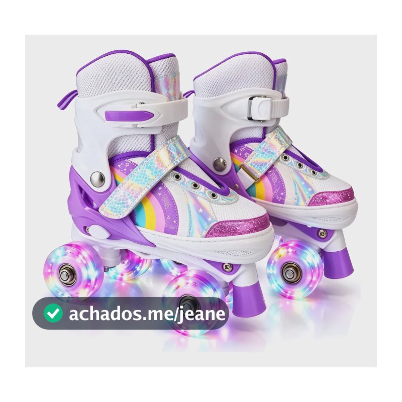Patins Infantil 4 Rodas Quad Ajustável Com Luz Led M 63 Mm Só Patins -roxo
