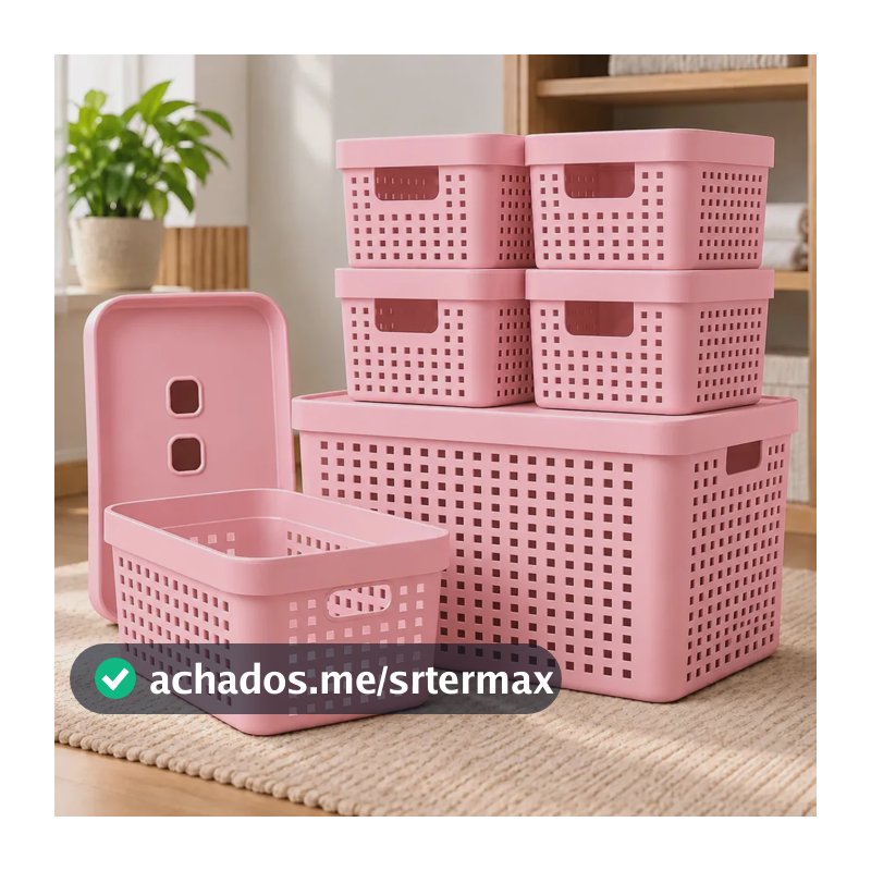 Kit 6 Caixas Organizadoras Com Tampa Invisivel 2l 4,5l 17l Cor Rosa