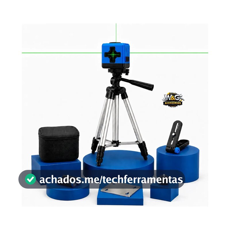 Nível A Laser Verde 2 Linhas Esquadro + Suporte + Tripé Profissional Prumo 20m Autonivelante Pilhas W&g