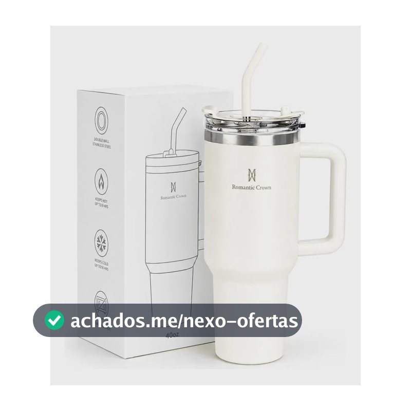Copo Térmico Gigante 1,2l Inox Com Tampa E Inox Canudo Cor Branco Cor Pura / Material Fosco