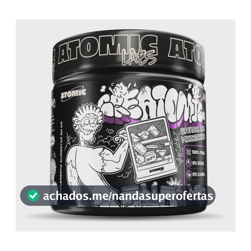 Creatina 100% Pura Monohidratada - Creatomic Atomic Labs 300g - Rende 100 doses - Sabor Neutro