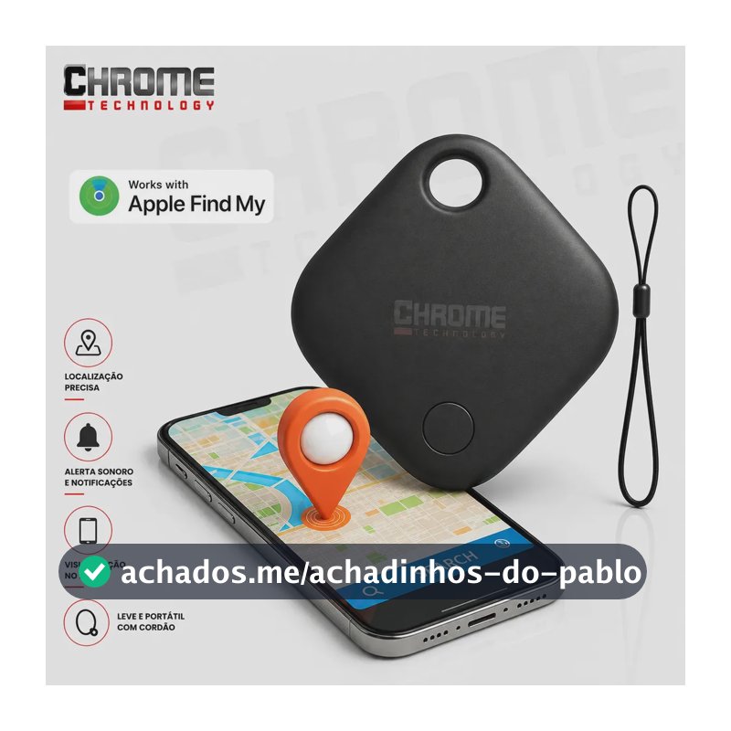 Mini Localizador Rastreador Smart Tag Gps Com Cordão Chaveiro Cor Preto Compatível Com iPhone Apple Chrome Technology