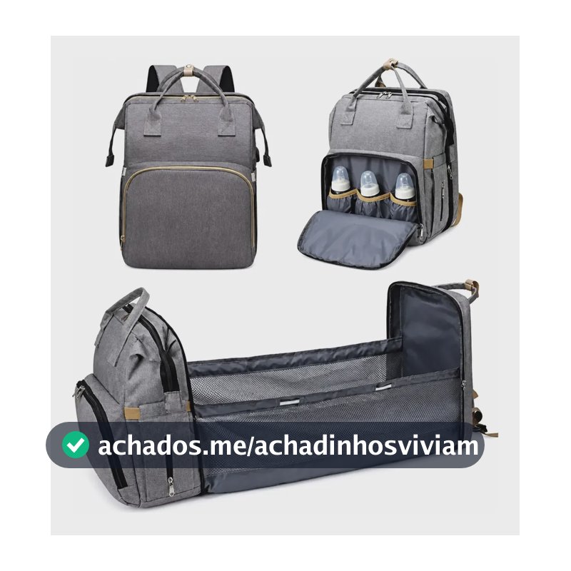 Mochila Bolsa Maternidade Térmica Vira Berço Unissex Cinza Cinza Liso
