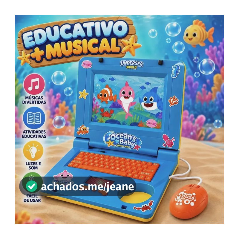 Laptop Infantil Educativo Musical Luz E Som Brinquedo Azul