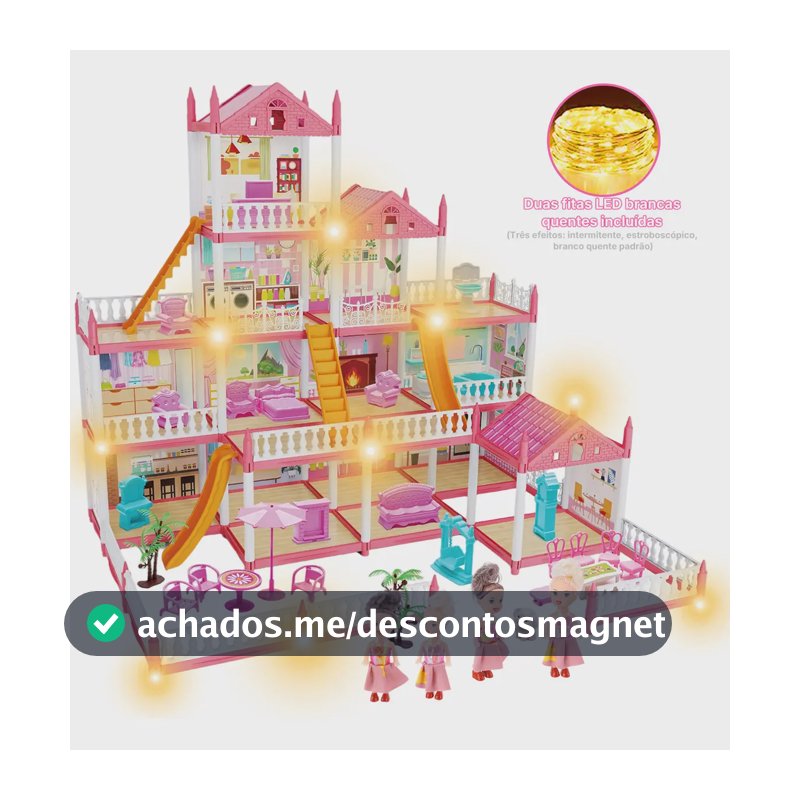 Casinha De Boneca Castelo Da Princesa 283 Pcs Rosa Com Quatro Bonecas