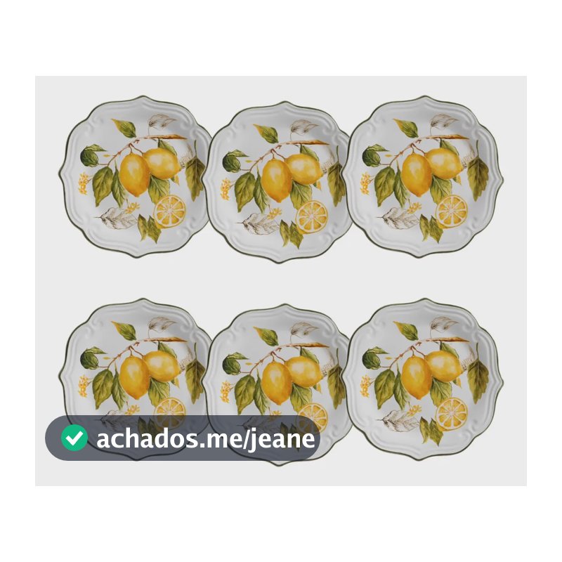 Kit Pratos de Sobremesa Scalla Cerâmica Toscana Limão Siciliano com 6 Unidades