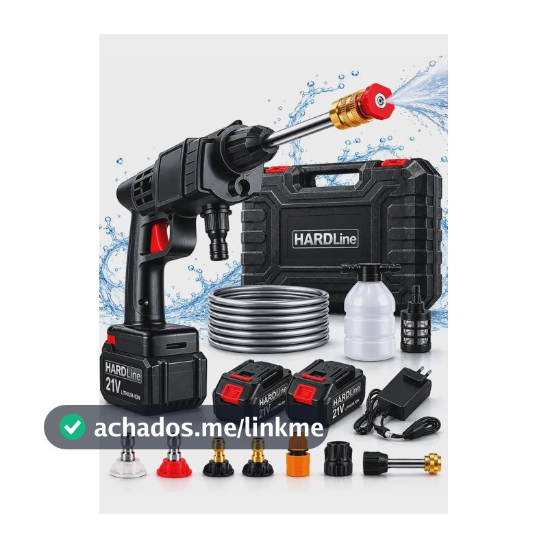 Lava Jato Lavadora Portátil Alta Pressão 2 Baterias 48V Recarregáveis Sem Fio Com Maleta Lavar Lava Carro Moto Quintal Lavagem Automotiva Elétrica Potente Jardim Calçada Piso Limpeza Compacta Hardline