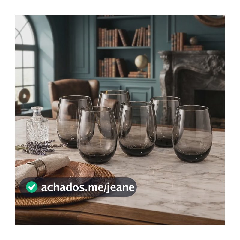 Jogo 6 Copos Long Drink Aruba 465ml Vidro Cinza Fumê Cinza Fumê
