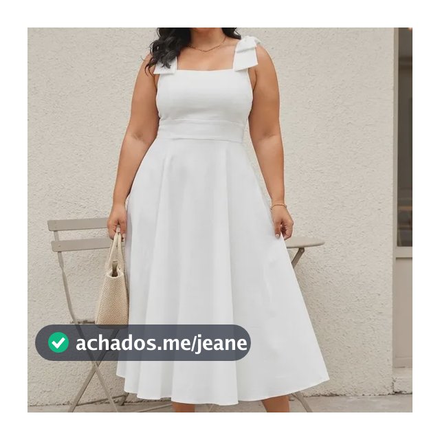 Vestido Plus Size Midi De Linho Forrado Com Lacinho No Ombro