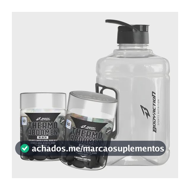 Kit 2x Thermo Abdomen Black 60 Comp 400mg Cafeína + Galão Sabor Sem sabor