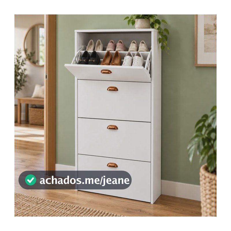Sapateira Para Hall 4 Portas Basculantes Mdp Branco Slim Branco