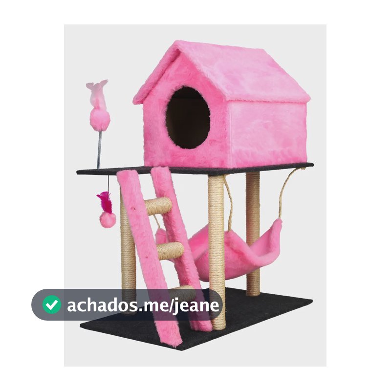 Arranhador Gato Casa Dois Andares com rede E Escada Cor Rosa
