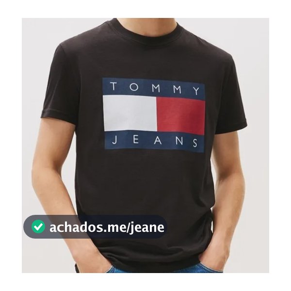 Camiseta Tommy Jeans Masculina Abdm0dm22645 Black Bandeira Tommy Jeans Em Silk M Silk Logo Tommy Jeans