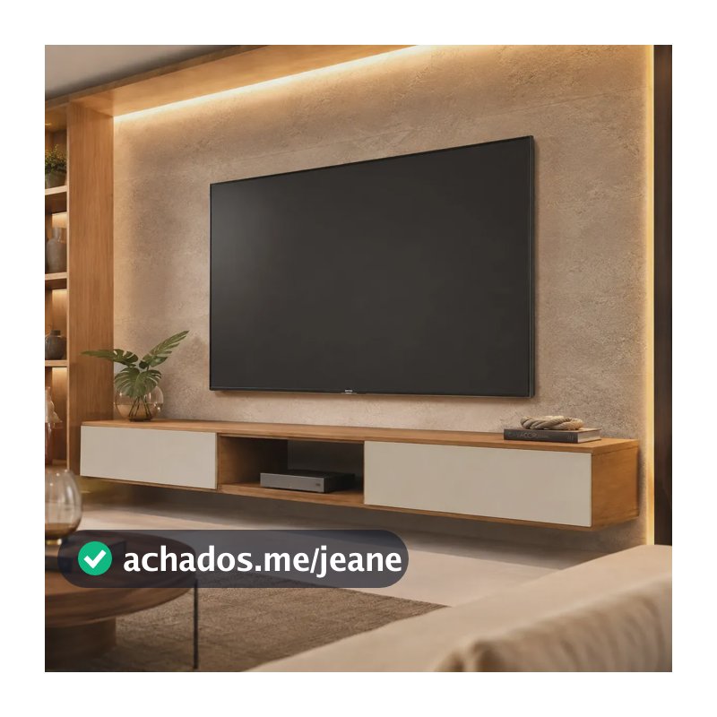 Rack Suspenso Giga Moveis para TV 72 Polegadas 180cm Design Sala Moderna 2 Gavetas Nature White-Off MDF
