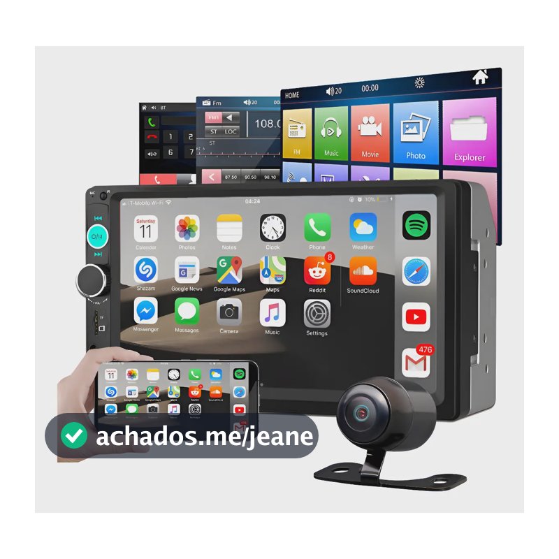 Central Multimídia Touch Mp5 2din Bluetooth Usb + Câmera Ré Preto