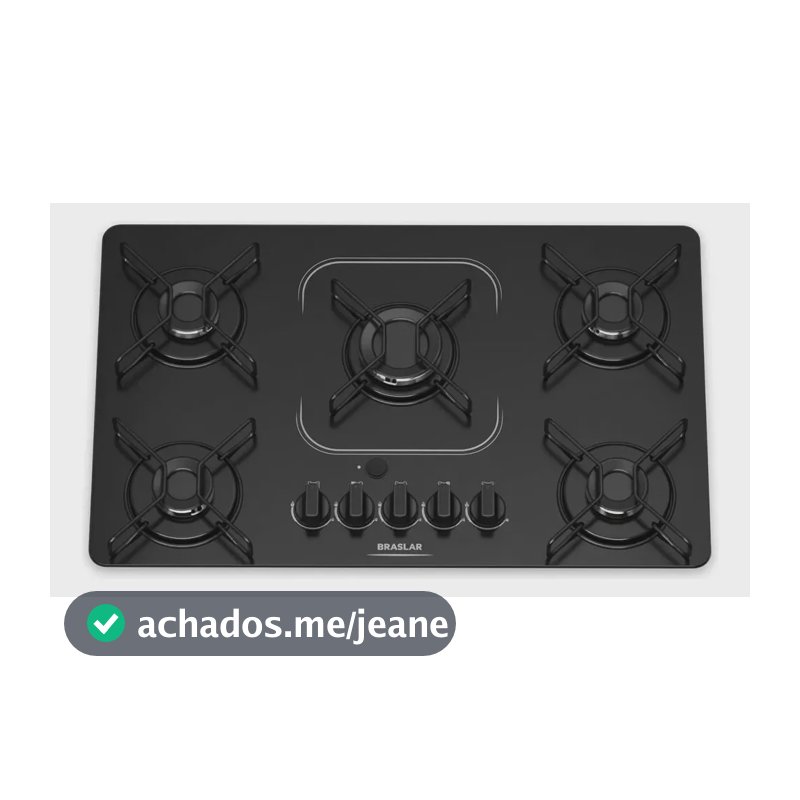 Fogão Cooktop alimentação gás - Braslar 5 bocas cor preto - Bivolt de Embutir