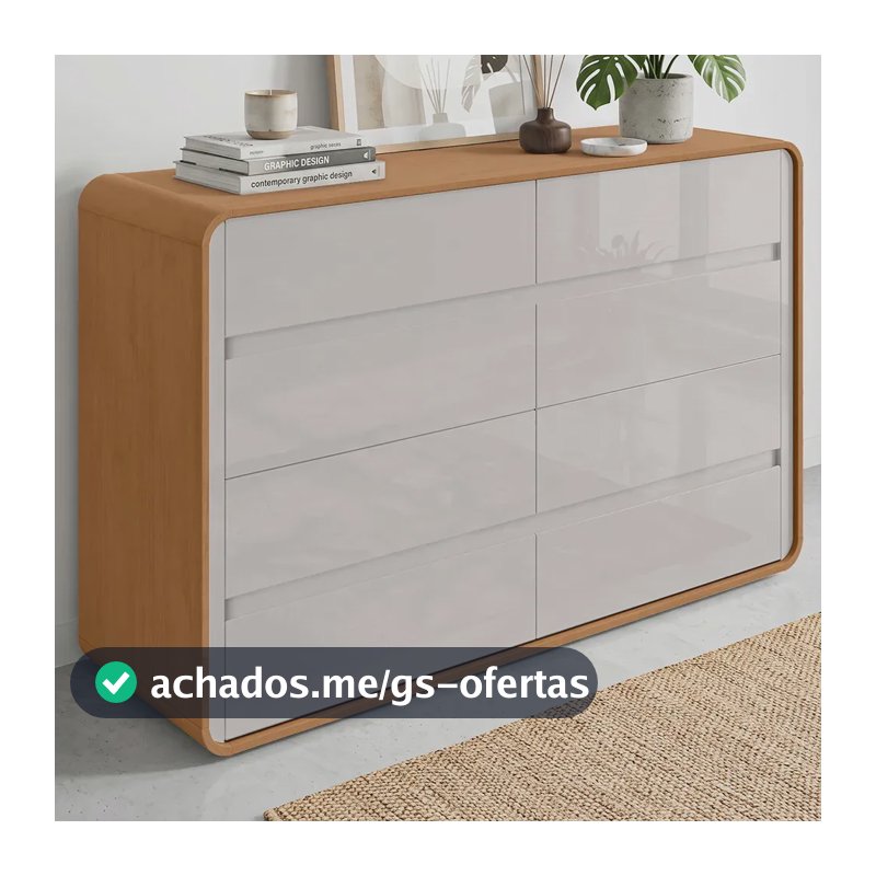 Cômoda Móveis Lopas Easy Like 8 Gavetas Amêndoa Clean/Off White