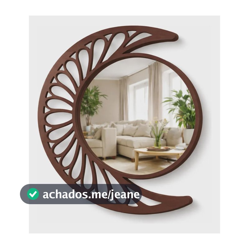 Espelho Decorativo Lua Vazada Em Mdf Para Sala Quarto Marrom
