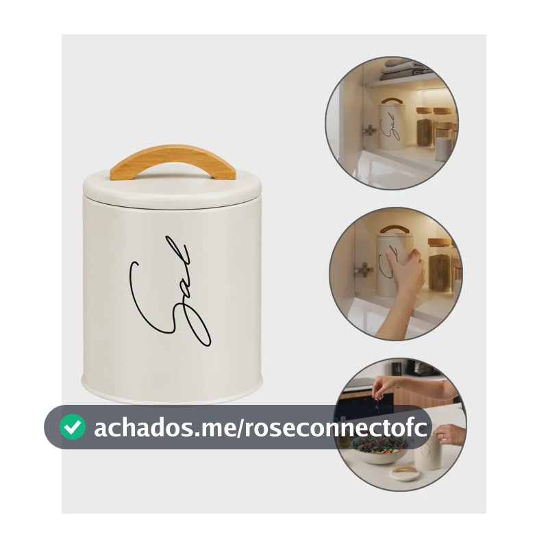 Saleiro De Mesa Bancada Hermético De Metal Alça Bambu 1kg Creme
