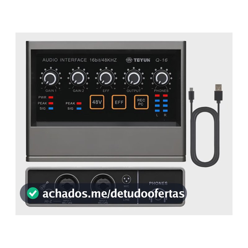 Interface De Audio Teyun Q-16 Usb Som Gravação Profissional Cinza E Preto 5v