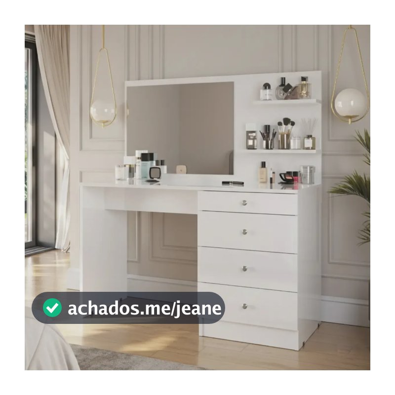 Penteadeira Princesa Com Espelho Porta Objetos Para Quarto Branco