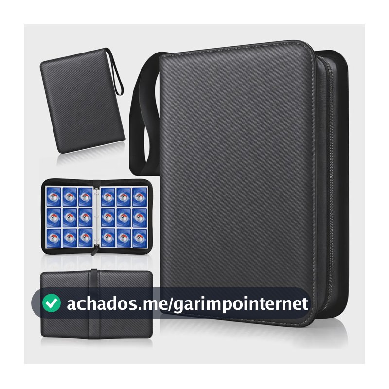Album Pokemon Fichario 900 Cartas Pasta 9 Bolsos Cards Tcg Preto