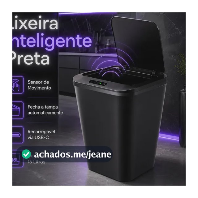 Lixeira Automática Inteligente Smart 16l Preto Sensor Banheiro Cozinha Estilo Moderno