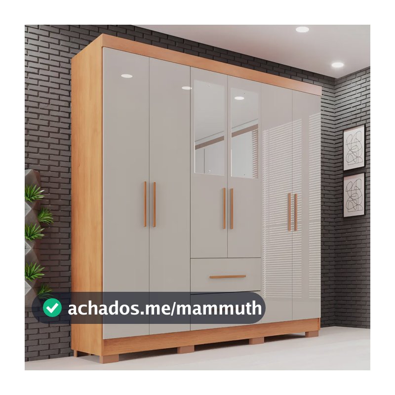 Guarda-roupa Casal com Espelho 6 Portas 2 Gavetas Sallêto Cinamomo/Off White