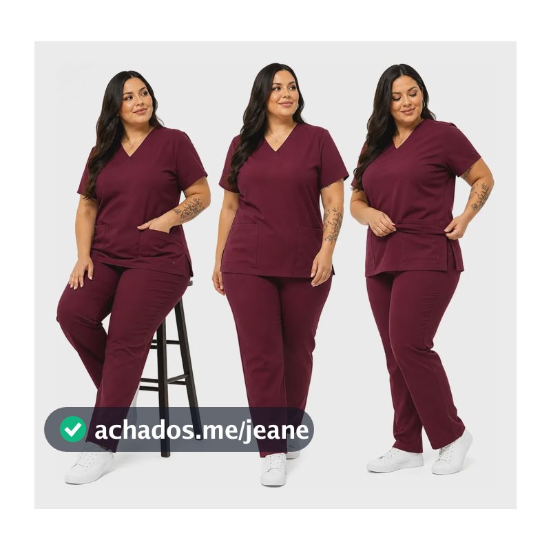 Pijama Cirúrgico Feminino Scrub Hosp Gabardine Plus Size Vinho/bordô Liso G5