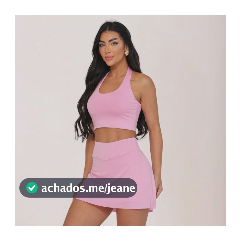 Conjunto Feminino Top Frente Única E Shorts Saia Bolso Beach Rosa Lisa P