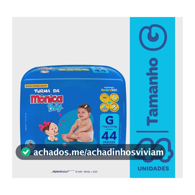 Fralda Turma Da Mônica Baby Mega G 44 Unidades G