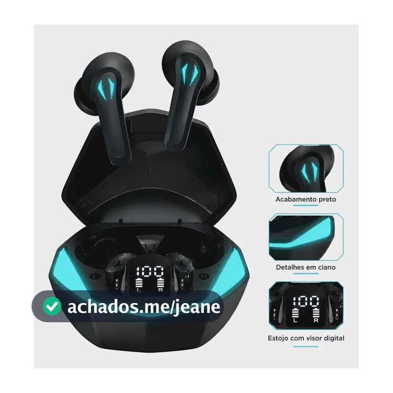 Fone De Ouvido Bluetooth 5.3 Gamer Tws Sem Fio Com Led  Preto