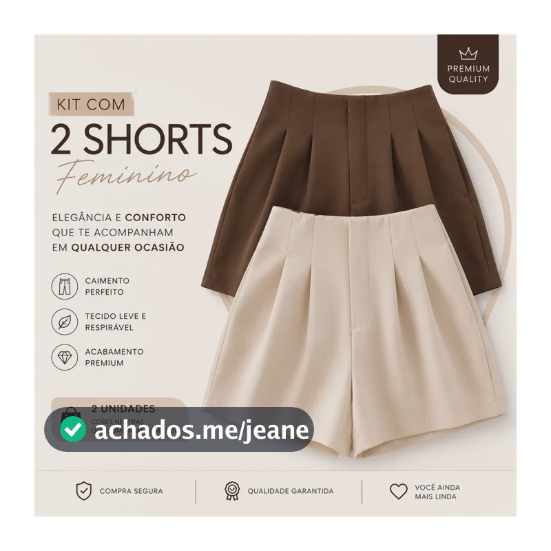 Shorts Alfaiataria Feminino Cintura Alta Verão Kit C/ 2 Unid Marrom E Bege Lisa P