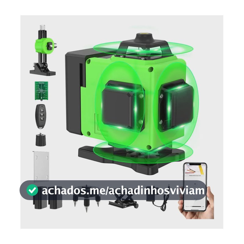 Nível Laser Verde 16 Linhas Otimoa 4D 360° Autonivelante 40m com Controle APP