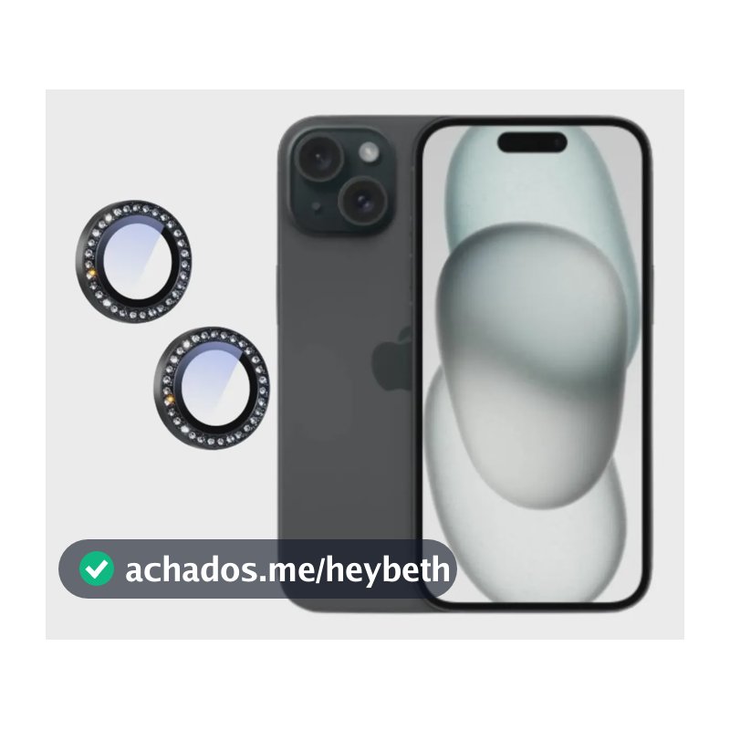 Lente Câmera Strass Película iPhone 16 / 16 Plus Kit Cor Preto iphone 16 e 16 Plus