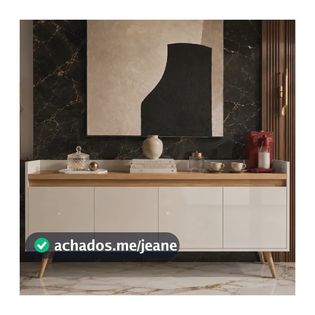 Aparador Buffet Gold 4 Portas Primus Design Retrô Pés Palito Sala de Estar MDP 15mm Pérola com Mel