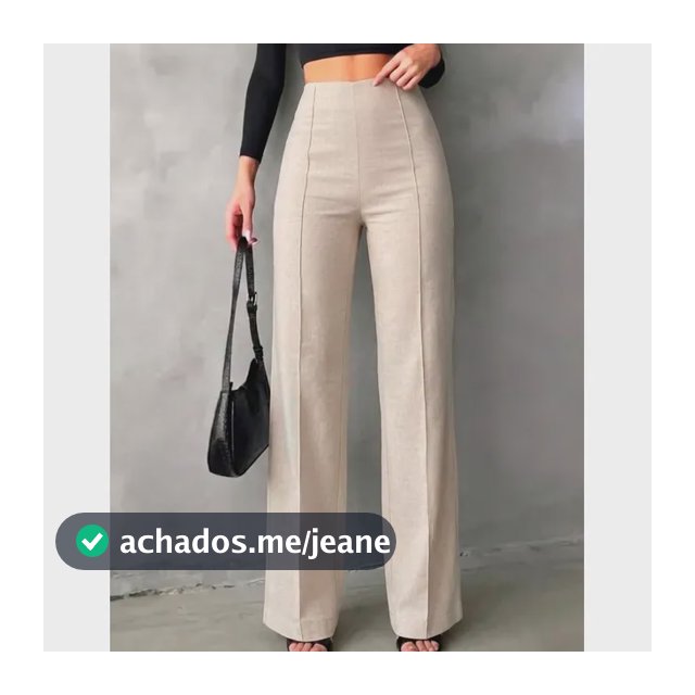 Calça Feminina Linho Premium Cintura Alta Pantalona Social Nude G