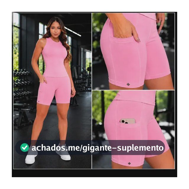 Conjunto Feminino Fitness Blusa Regata Short Bolso Academia