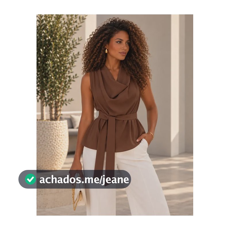 Blusa Feminina Regata Gola Degagê Faixa Cintura Social Marrom Único