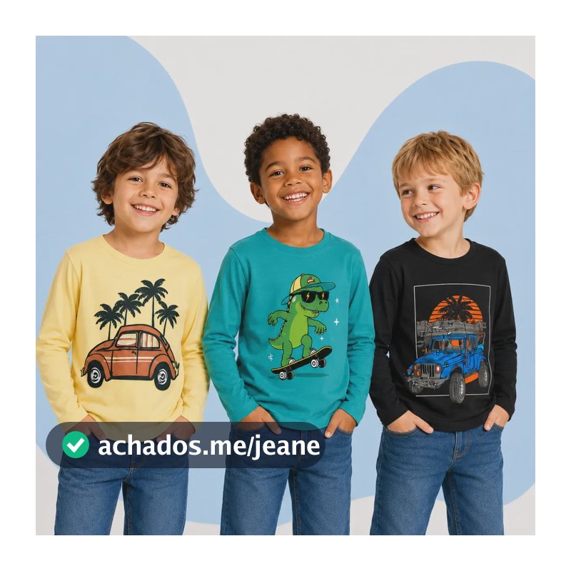 Kit 3 Blusas Infantil Manga Longa Menino Diversas Estampas Estampas Diversas Estampas Divertidas (diversas Estampas) 2