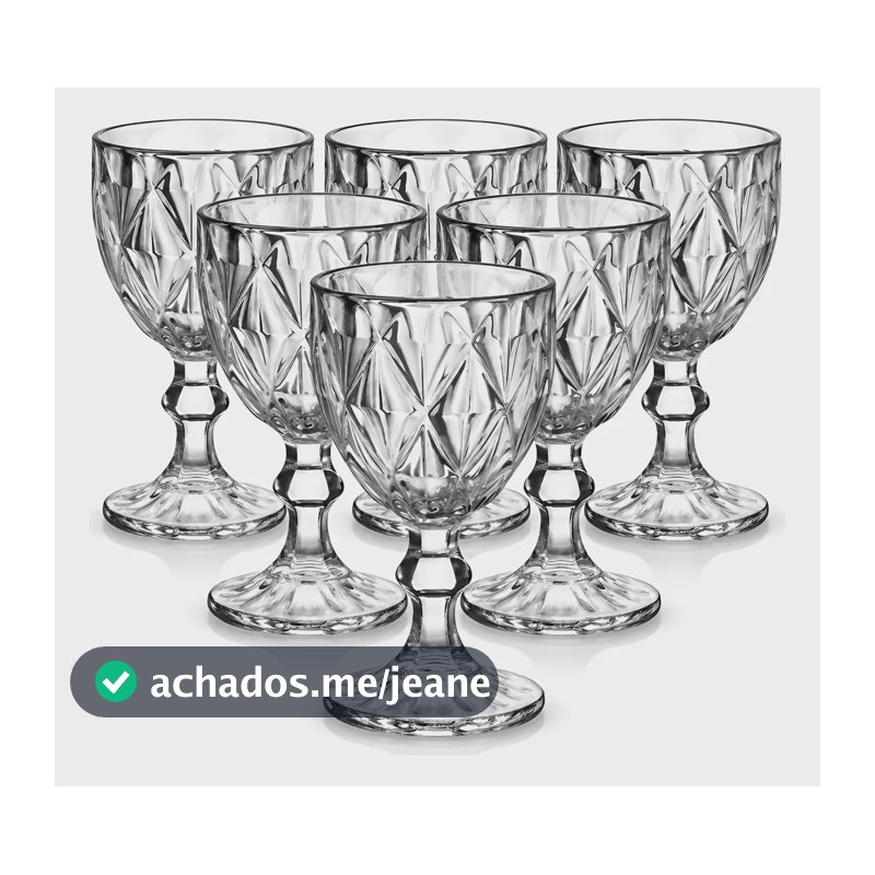 Jogo 6 Taças De Vidro Diamante 340ml Transparente Mesa Posta Transparente