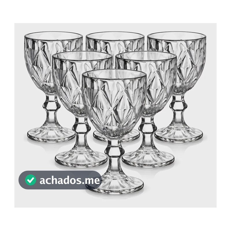 Jogo 6 Taças De Vidro Diamante 340ml Transparente Mesa Posta Transparente