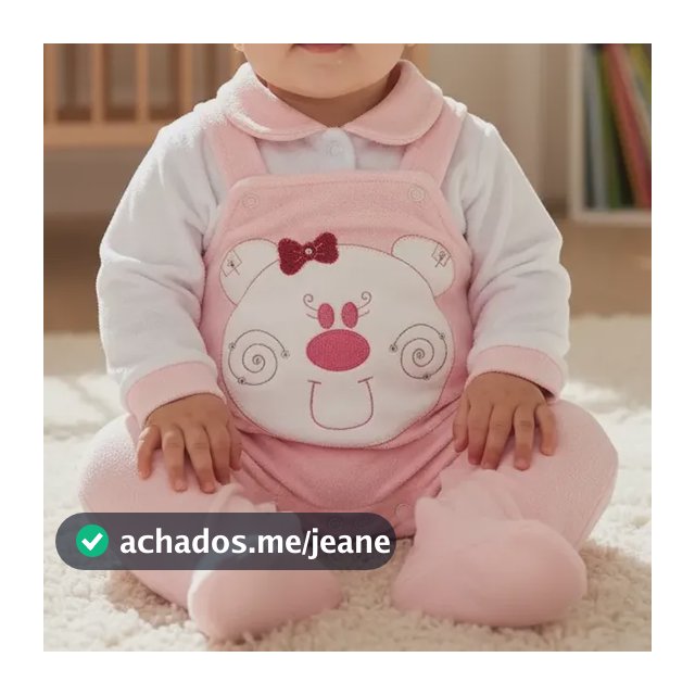 Macacão Bebê Jardineira Plush Bordado Ursa Menina Cores
