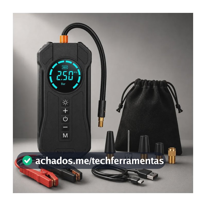 Auxiliar De Partida Com Compressor De Ar Emergência Portátil Preto 15v