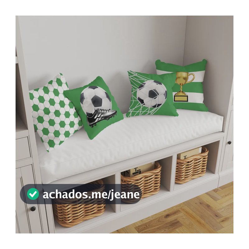 Kit 4 Capas Almofadas Decorativas Futebol 40x40cm Verde Core Decore